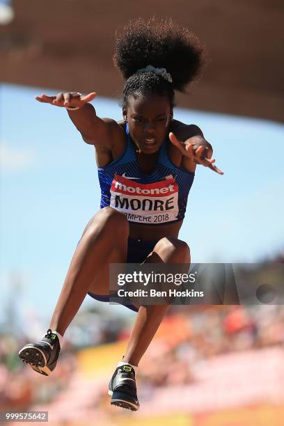 Jasmine Moore of The USA during the final of the women's triple jump on day six of The IAAF World U20 Championships on July 15, 2018 in Tampere,...