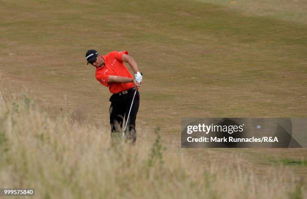 Dean Burmester of Republic of South Africa plays his second shot to the 2nd hole during the Open Qualifying Series as part of the Aberdeen Standard...