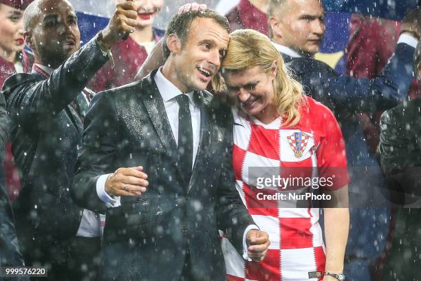 Emmanuel Macron Kolinda Grabar-Kitarovi at the end of of the 2018 FIFA World Cup Russia Final between France and Croatia at Luzhniki Stadium on July...