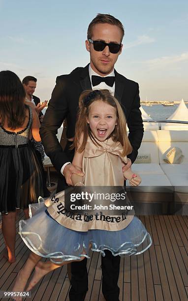 Ryan Gosling and Faith Wladyka attends the Blue Valentine Dinner on the Harlee Yacht during the 63rd Annual Cannes Film Festival on May 18, 2010 in...