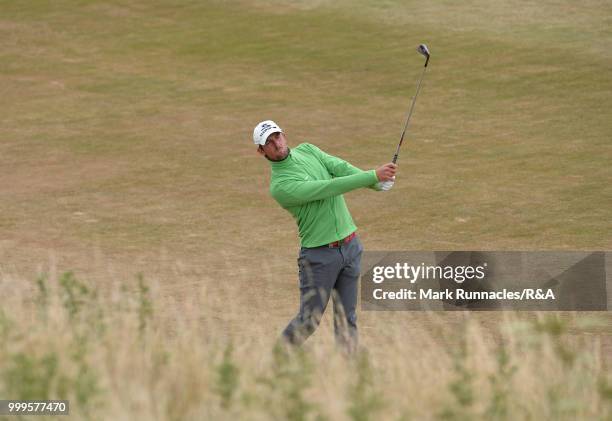 Alexander Bjork of Sweden plays his second shot to the 1st hole during the Open Qualifying Series as part of the Aberdeen Standard Investments...