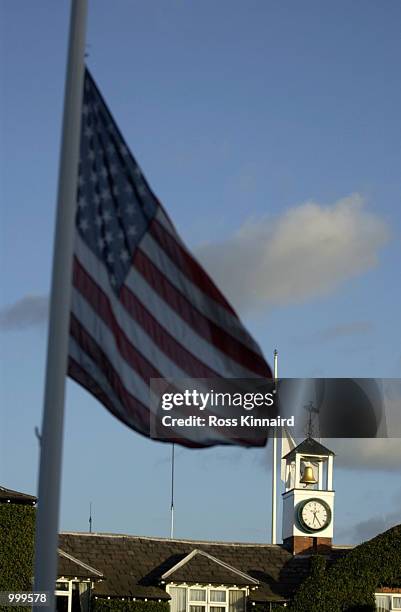 The Stars and Strips fly at half mast at the Belfry behind the 18th green at the Brabazon Golf Course near Birmingham. DIGITAL IMAGE Mandatory...