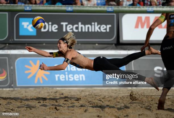 German chamionships on 2 September 2017 in Timmendorfer Strand . Ludwig/Walkenhorst - Gernert/Zautys: Laura Ludwig dives for the ball. Photo: Daniel...