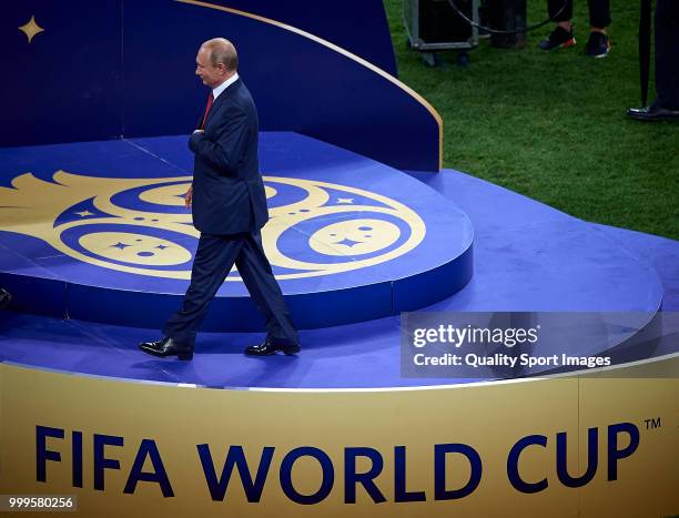 Russian president Vladimir Putin after the 2018 FIFA World Cup Russia Final between France and Croatia at Luzhniki Stadium on July 15, 2018 in...