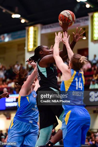Tina Charles of the New York Liberty shoots the ball against the Chicago Sky on July 15, 2018 at Westchester County Center in White Plains, New York....