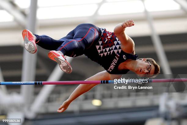 Axel Chapelle of France competes in the Men's Pole Vault during day two of the Athletics World Cup London at the London Stadium on July 15, 2018 in...