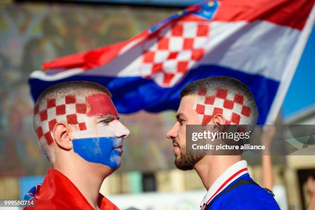 July 2018, Berlin, Germany: Soccer, World Cup 2018: Final game: France vs. Croatia, Croatian fans in the fan mile in Berlin after their team's defeat...