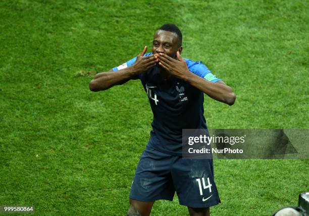 France v Croatia - FIFA World Cup Russia 2018 Final Blaise Matuidi celebrates near the french players families stands before the award ceremony at...