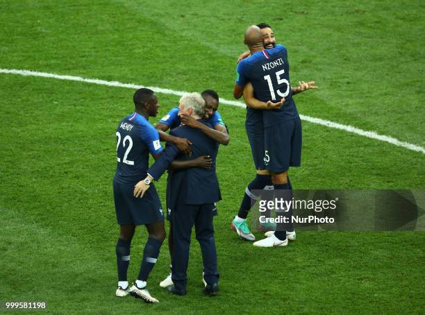 France v Croatia - FIFA World Cup Russia 2018 Final Didier Deschamps celebrates with the players at Luzhniki Stadium in Russia on July 15, 2018.
