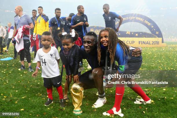 Blaise Matuidi of France celebrates with his family after the 2018 FIFA World Cup Russia Final between France and Croatia at Luzhniki Stadium on July...