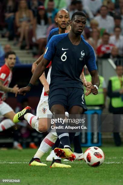 Paul Pogba of France runs with the ball during the 2018 FIFA World Cup Russia Final between France and Croatia at Luzhniki Stadium on July 15, 2018...