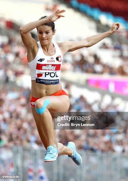 Anna Jagaciak-Michalska of Poland competes in the Women's Triple Jump during day two of the Athletics World Cup London at the London Stadium on July...