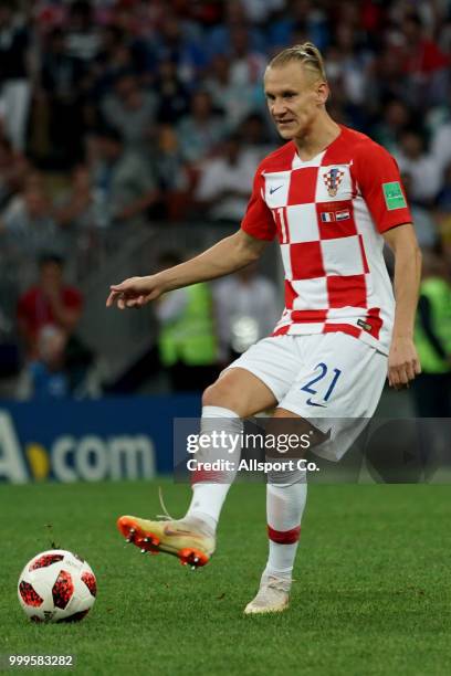 Domagoj Vida of Croatia in action during the 2018 FIFA World Cup Russia Final between France and Croatia at Luzhniki Stadium on July 15, 2018 in...