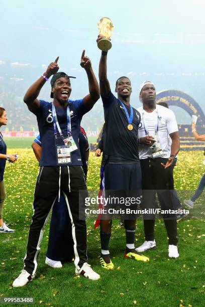 Paul Pogba of France celebrates with his family after the 2018 FIFA World Cup Russia Final between France and Croatia at Luzhniki Stadium on July 15,...