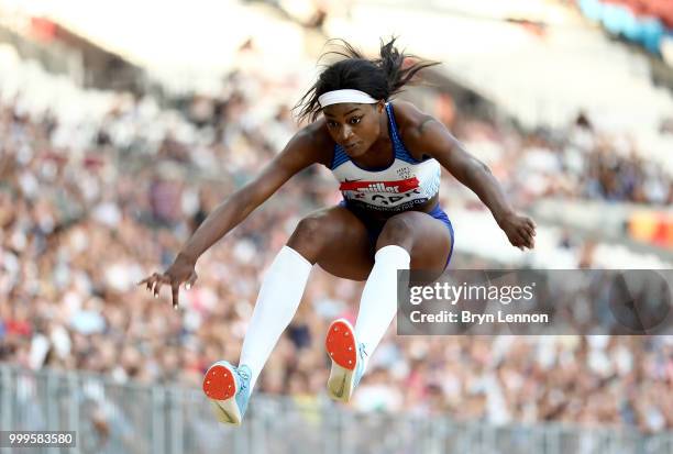 Naomi Ogbeta of Great Britain competes in the Women's Triple Jump during day two of the Athletics World Cup London at the London Stadium on July 15,...