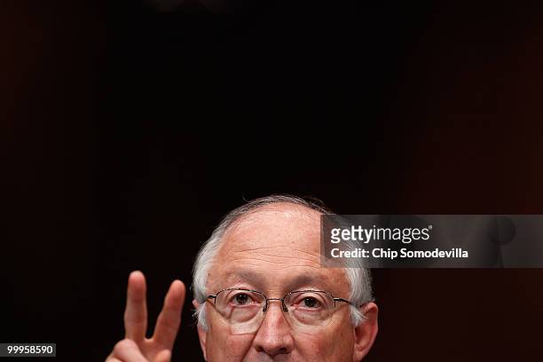 Secretary of the Interior Ken Salazar testifies about the government response to the oil spill in the Gulf of Mexico before the Senate Environment...