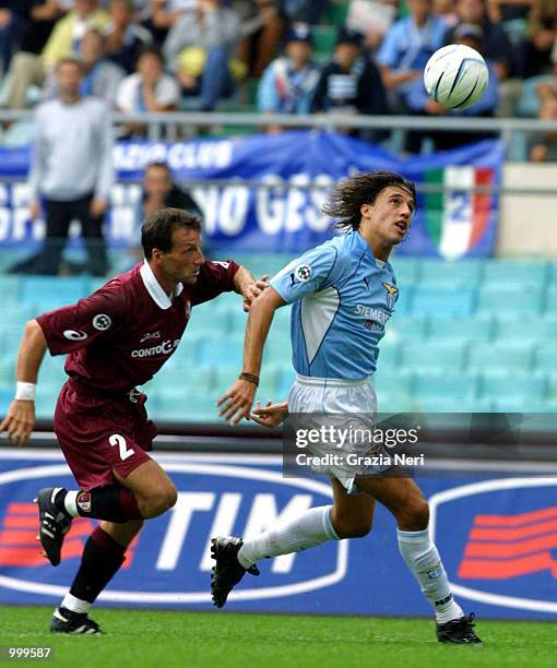 Crespo of Lazio and Garzya of Torino in action during the Serie A 3rd Round League match between Lazio and Torino played at the Olympic Stadium in...