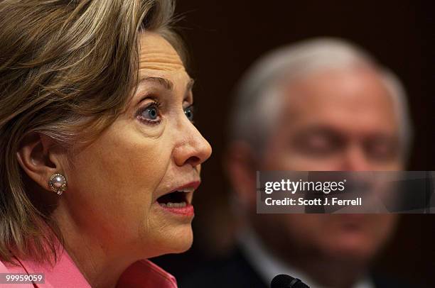 May 18: Secretary of State Hillary Rodham Clinton, and Defense Secretary Robert M. Gates during the Senate Foreign Relations hearing with Joint...