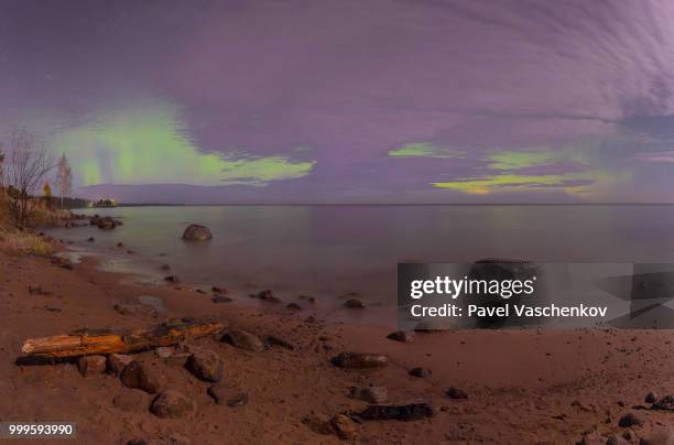 northern lights on lake ladoga - lake ladoga stock pictures, royalty-free photos & images