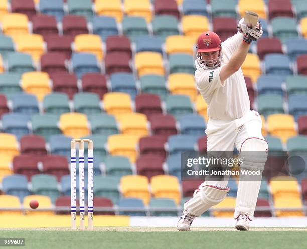 Martin Love of Queensland in action during the third day of play in the Pura Cup Match between the Queensland Bulls and the New South Wales Blues at...