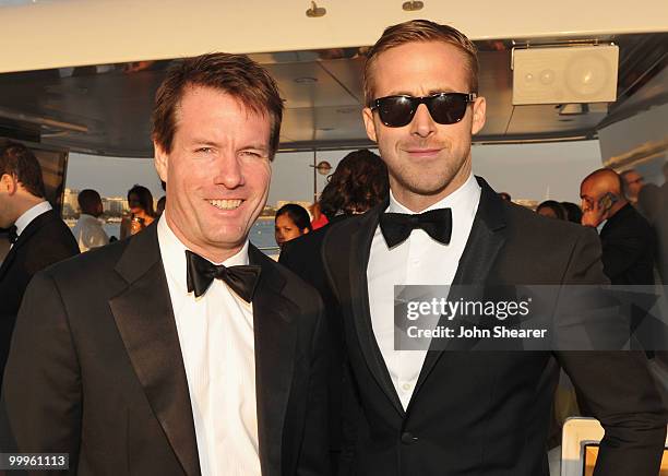 Ryan Gosling and guest attends the Blue Valentine Dinner on the Harlee Yacht during the 63rd Annual Cannes Film Festival on May 18, 2010 in Cannes,...