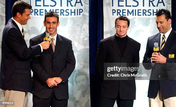 Andrew Johns of the Knights and Jason Taylor of the Eels talk tactics during the NRL Grand Final Breakfast prior to this weekends NRL Grand Final...