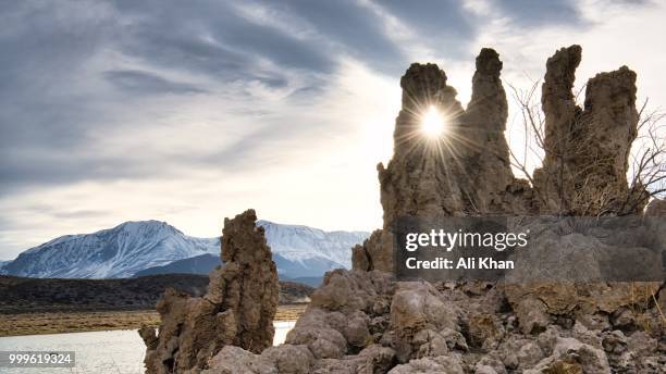 mono lake tufa formations at sunset - tufa stock pictures, royalty-free photos & images