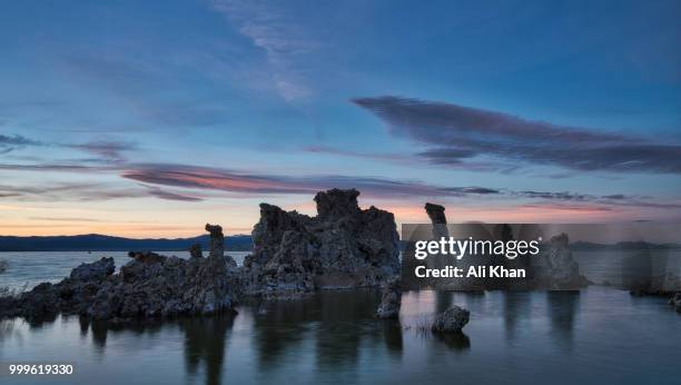 mono lake tufa formations at sunset - tufa stock pictures, royalty-free photos & images