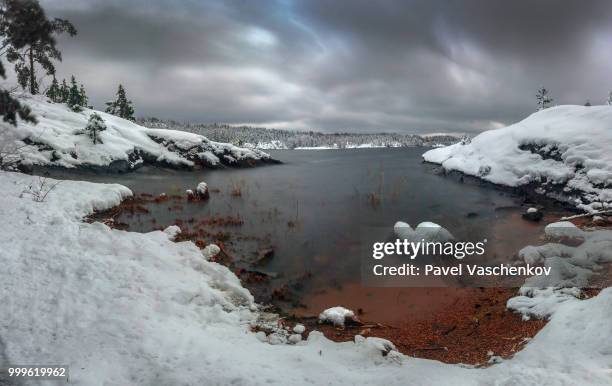first snow on lake ladoga. karelia. russia - lake ladoga stock pictures, royalty-free photos & images