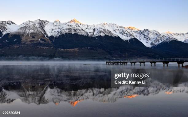 a chilly winter morning at glenorchy wharf - kenny stock pictures, royalty-free photos & images