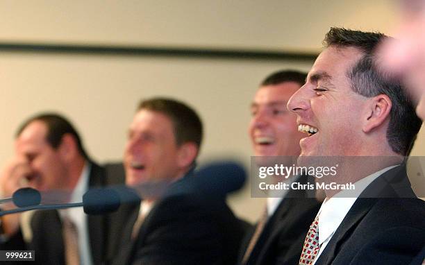 Michael Hagan coach of the Knights during the NRL Grand Final Breakfast press conference prior to this weekends NRL Grand Final match between the...