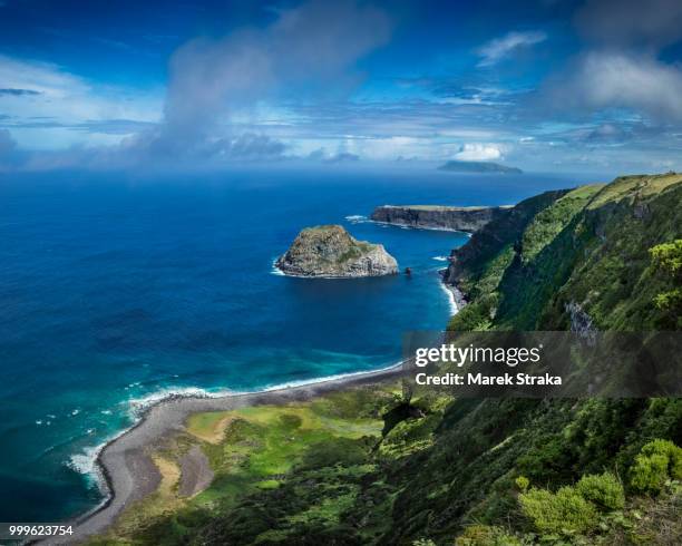 flores island and corvo in backround - corvo stock pictures, royalty-free photos & images