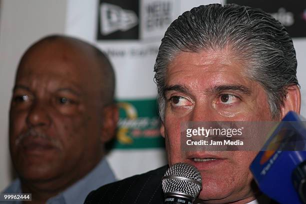 Mario Rodriguez, President of the Dorados de Chihuahua, during a press conference to announce the bicentennial All-Star game with players of the...