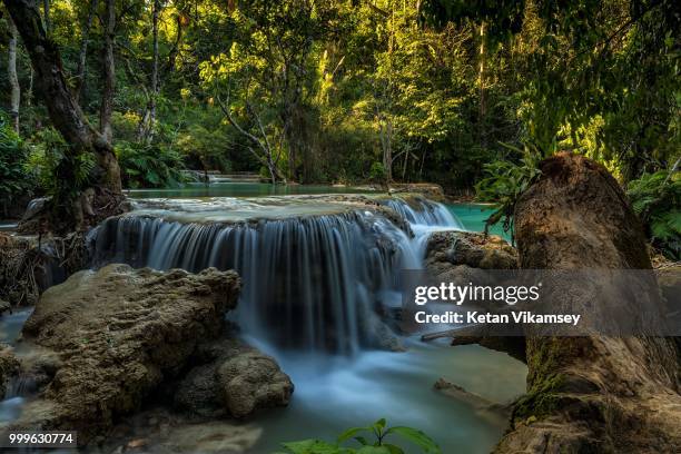 kuangsi waterfalls, luang prabang, laos - kuang si falls stock pictures, royalty-free photos & images