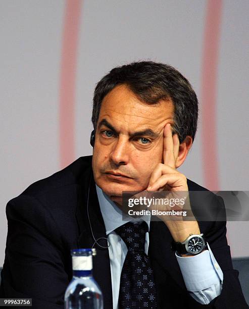 Jose Luis Rodriguez Zapatero, Spain's prime minister, listens during the closing ceremony of the European Union-Latin American summit in Madrid,...