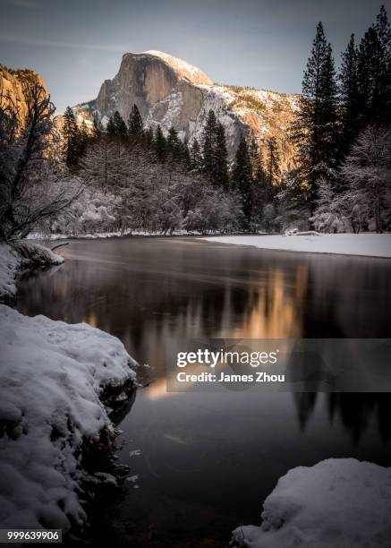 the half dome and merced river - merced river stock pictures, royalty-free photos & images