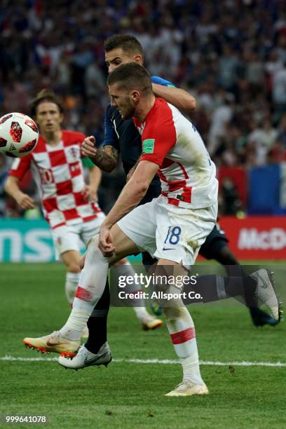 Antie Rebic of Croatia in action during the 2018 FIFA World Cup Russia Final between France and Croatia at Luzhniki Stadium on July 15, 2018 in...