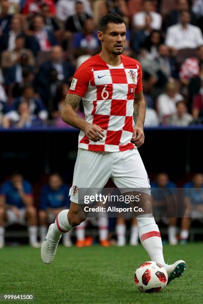 Dejan Lovren of Croatia in action during the 2018 FIFA World Cup Russia Final between France and Croatia at Luzhniki Stadium on July 15, 2018 in...