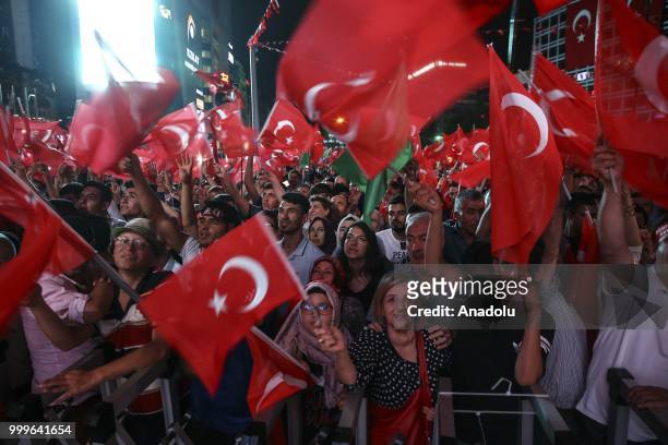 Citizens gather at July 15th Kizilay National Will Square to attend the July 15 Democracy and National Unity Day events marking the defeated coup's...
