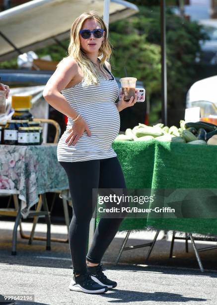 Hilary Duff is seen. On July 15, 2018 in Los Angeles, California.