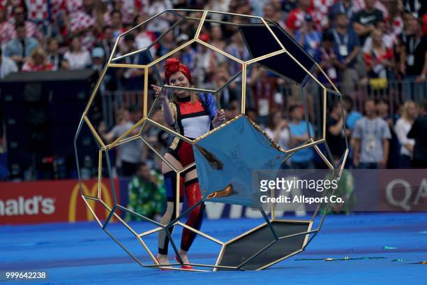 Dancer performs during the closing ceremony prior to kick off during the 2018 FIFA World Cup Russia Final between France and Croatia at Luzhniki...
