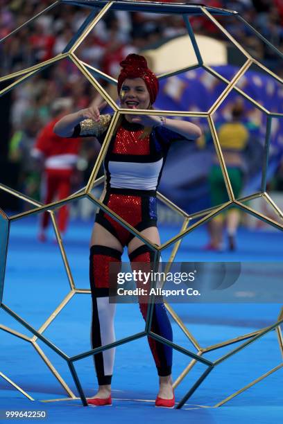 Dancer performs during the closing ceremony prior to kick off during the 2018 FIFA World Cup Russia Final between France and Croatia at Luzhniki...