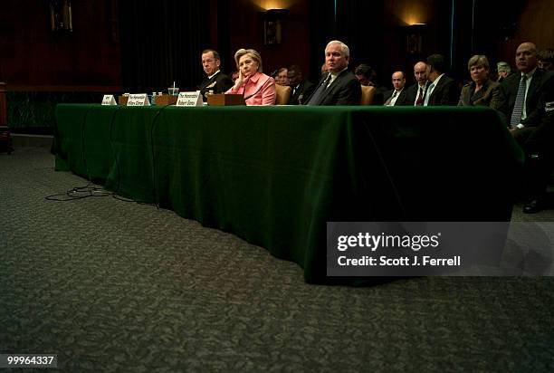 May 18: Joint Chiefs of Staff Chairman Adm. Michael Mullen, Secretary of State Hillary Rodham Clinton, and Defense Secretary Robert M. Gates during...