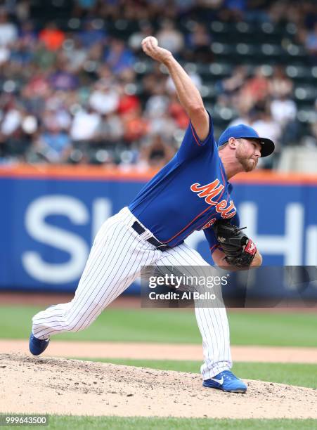 Tim Peterson of the New York Mets pitches against the Washington Nationals during their game at Citi Field on July 15, 2018 in New York City.