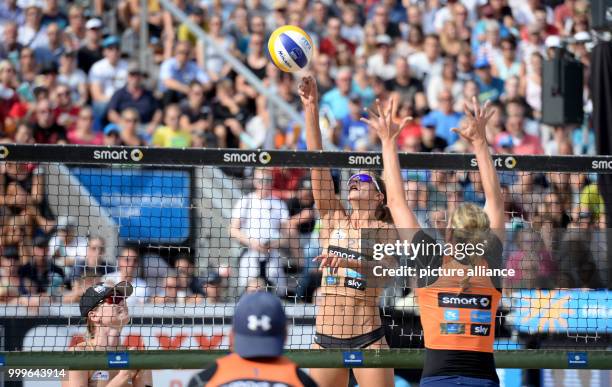 Chantal Laboureur playing against Tatjana Zautys in the final of the German Beach Volleyball Championships in Timmendorfer Strand, Germany, 2...