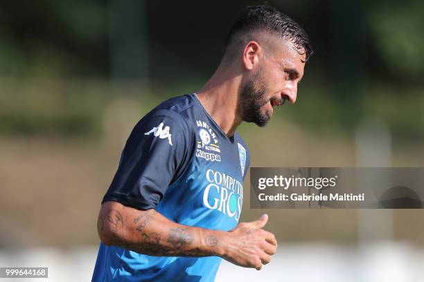 Francesco Caputo of Empoli FC in action during the pre-season frienldy match between Empoli FC and ASD Lampo 1919 on July 14, 2018 in Lamporecchio,...