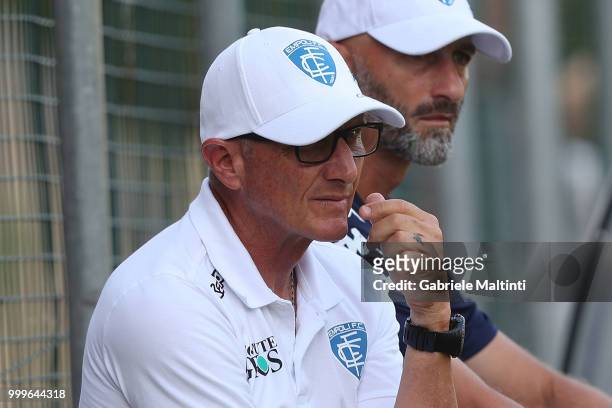 Aurelio Andreazzoli manager of Empoli FC looks on during the pre-season frienldy match between Empoli FC and ASD Lampo 1919 on July 14, 2018 in...