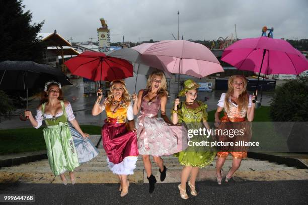 Models Isabel Kramer , , Christine Klenner , Felicia Gebhardt , Marie S. And Tanja Gremmelmaier pose on the steps of the Bavaria statue in Munich,...