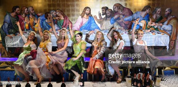 Models Isabel Kramer , , Christine Klenner , Felicia Gebhardt , Marie S. Tanja Gremmelmaier , Sara Thaller and Romy Stangl pose in front of a picture...