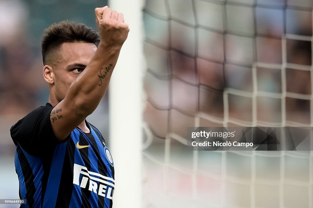 Lautaro Martinez of FC Internazionale celebrates after...